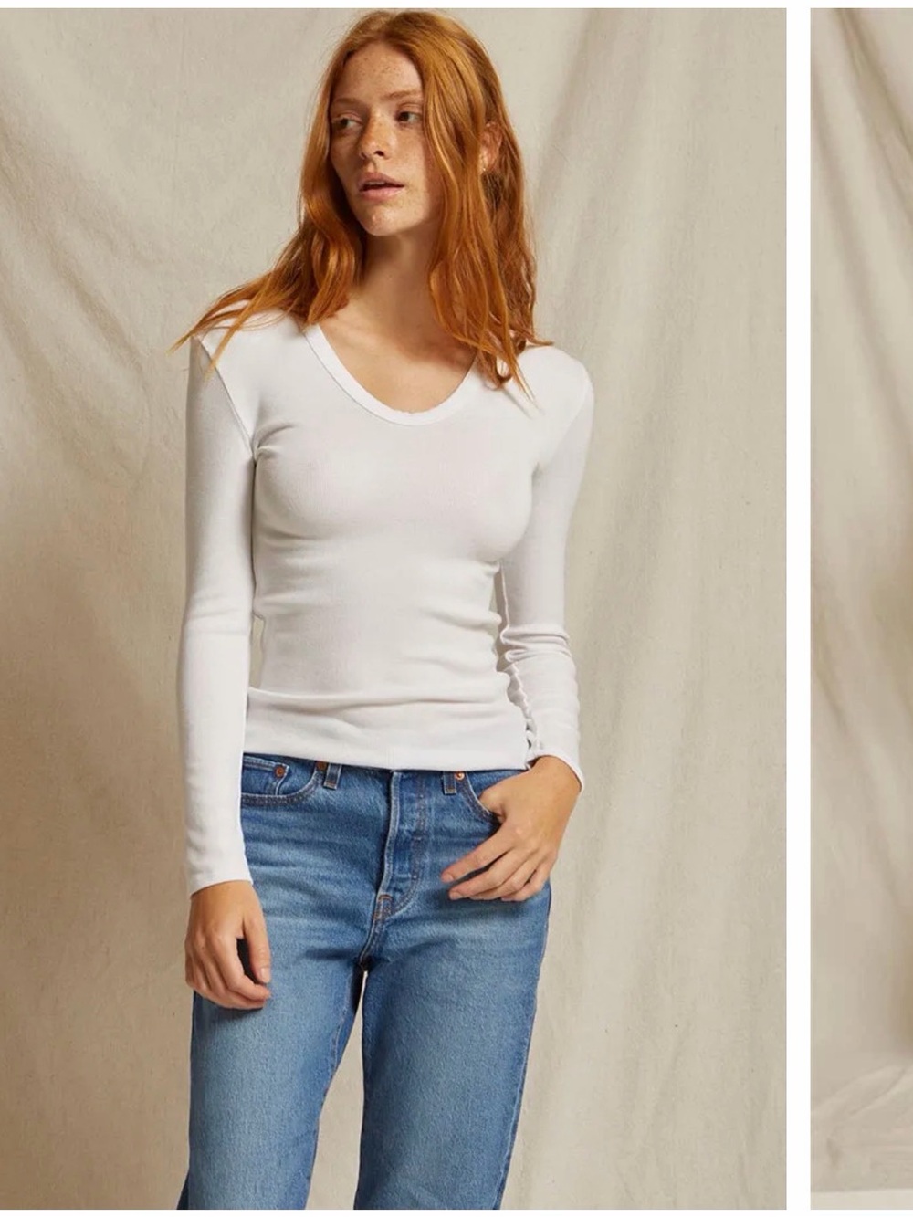 PERFECTWHITETEE ROBYN RIBBED COTTON U NECK TOP HEATHER GRAY